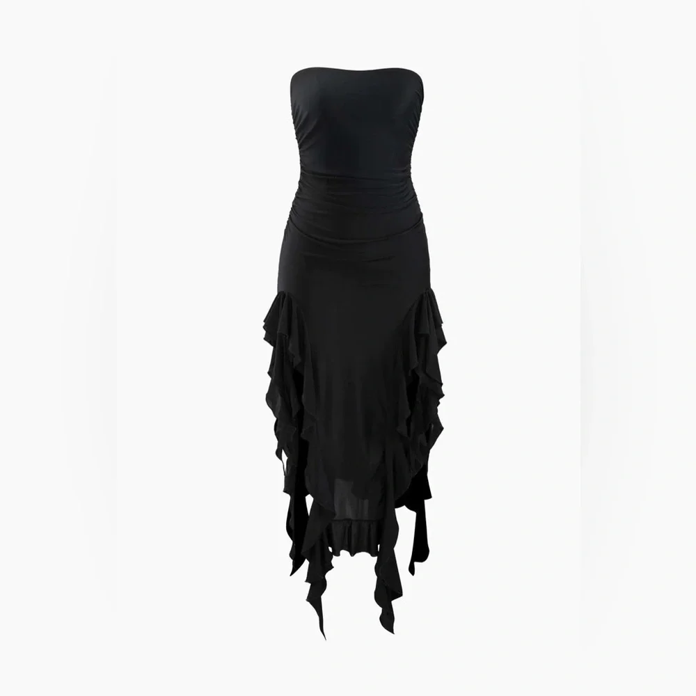 Black Ruffle Strapless Dress - Picture 1 of 2